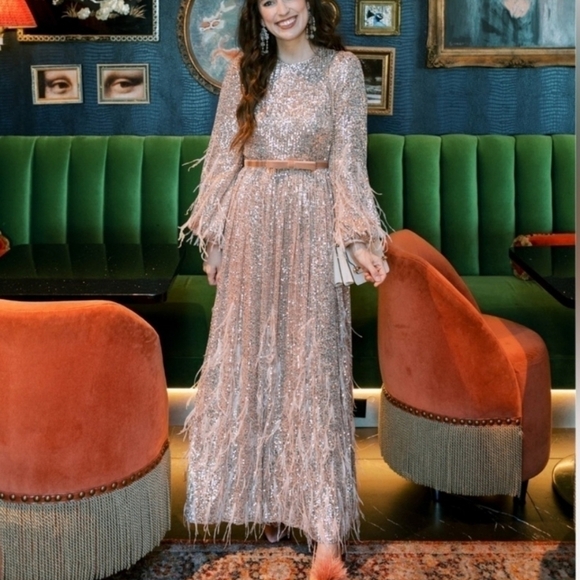 ANTONIO MELANI xNicola Bathie Nicola Sequin Belted Feathered A-Line 0 dress - Picture 2 of 16